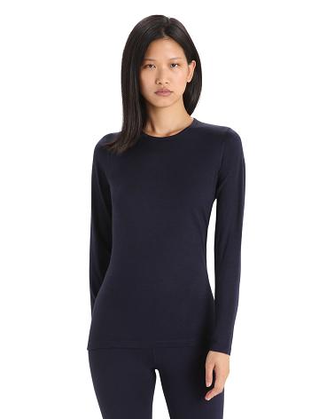 Midnight Navy Icebreaker Merino 200 Oasis Long Sleeve Crewe Thermal Top Women's One Piece & Sets | AU 1766KORI